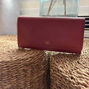 Valentino Garavani Burgundy Leather Continental Wallet with Gold Logo